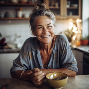 Warm-hearted Granny in Her Cozy Kitchen, Ready to Share Granny's Bites Recipe