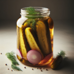 A jar of Annie's Recipes Sweet Amish Pickles, showcasing vibrant green pickles in a clear jar with a label.